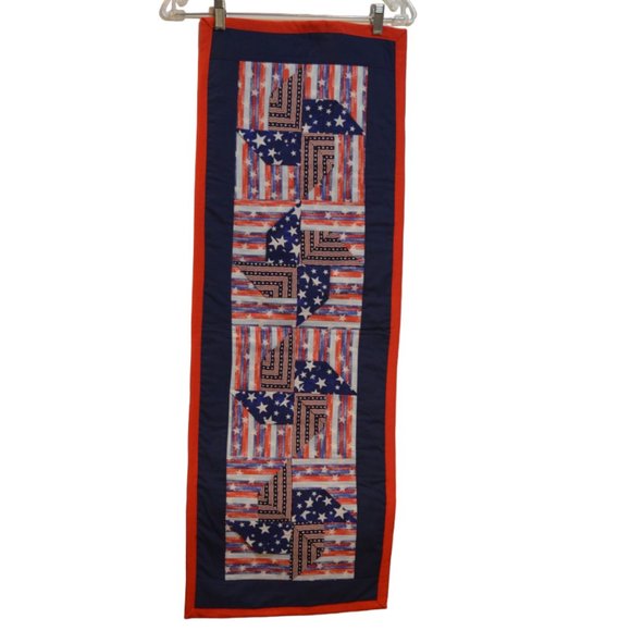 Homemade Quilted Table Runner Patriotic Theme  Red Blue White approx. 14' x 40' - Picture 3 of 16